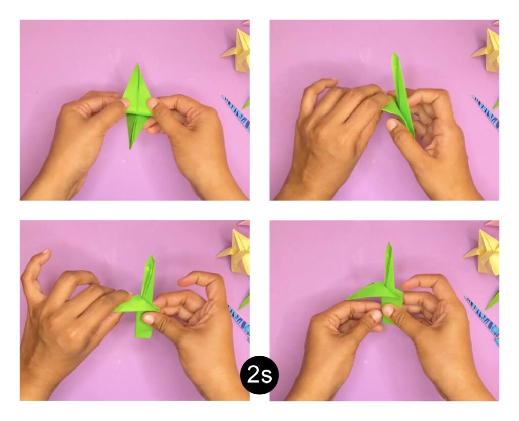 How to make an origami tulip flower with stem and leaf