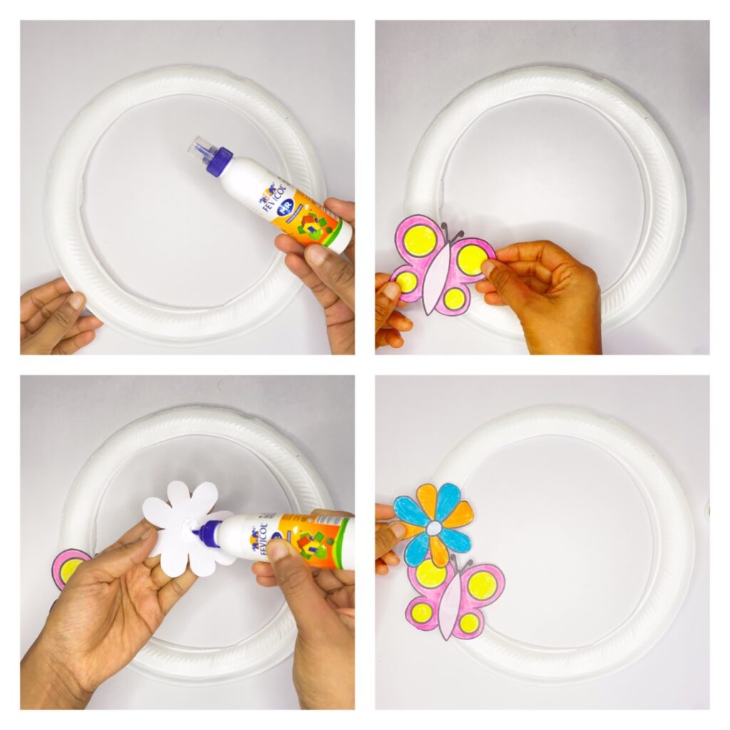 Paper plate flower garden wreath spring craft for kids