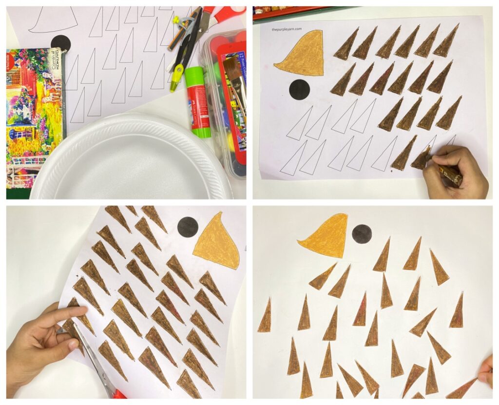 Paper plate hedgehog craft for kids with free printable template