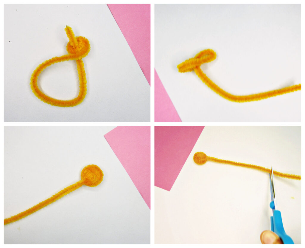 How to make a simple pipe cleaner flower using pom poms for preschoolers