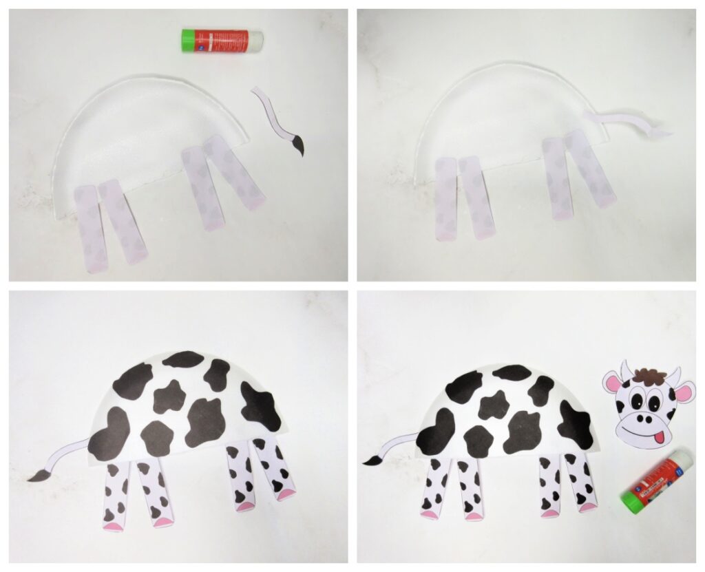 Paper plate cow craft for preschoolers and kindergarteners with free template