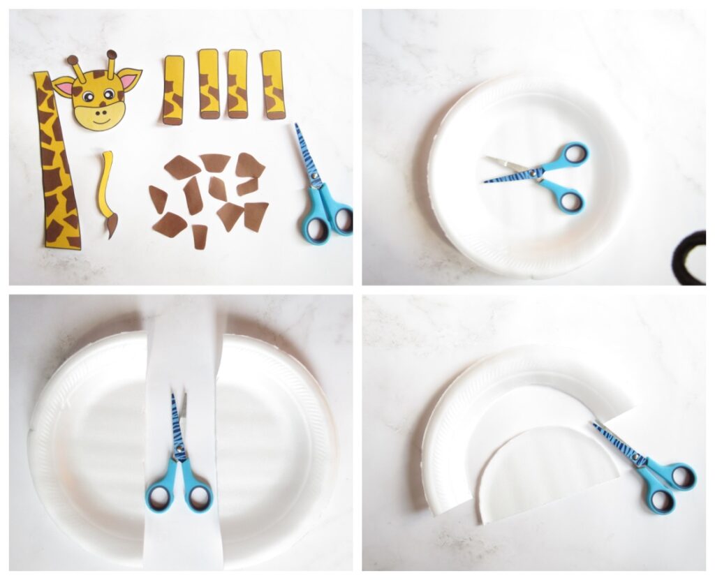 Paper plate giraffe craft for kids with free giraffe template