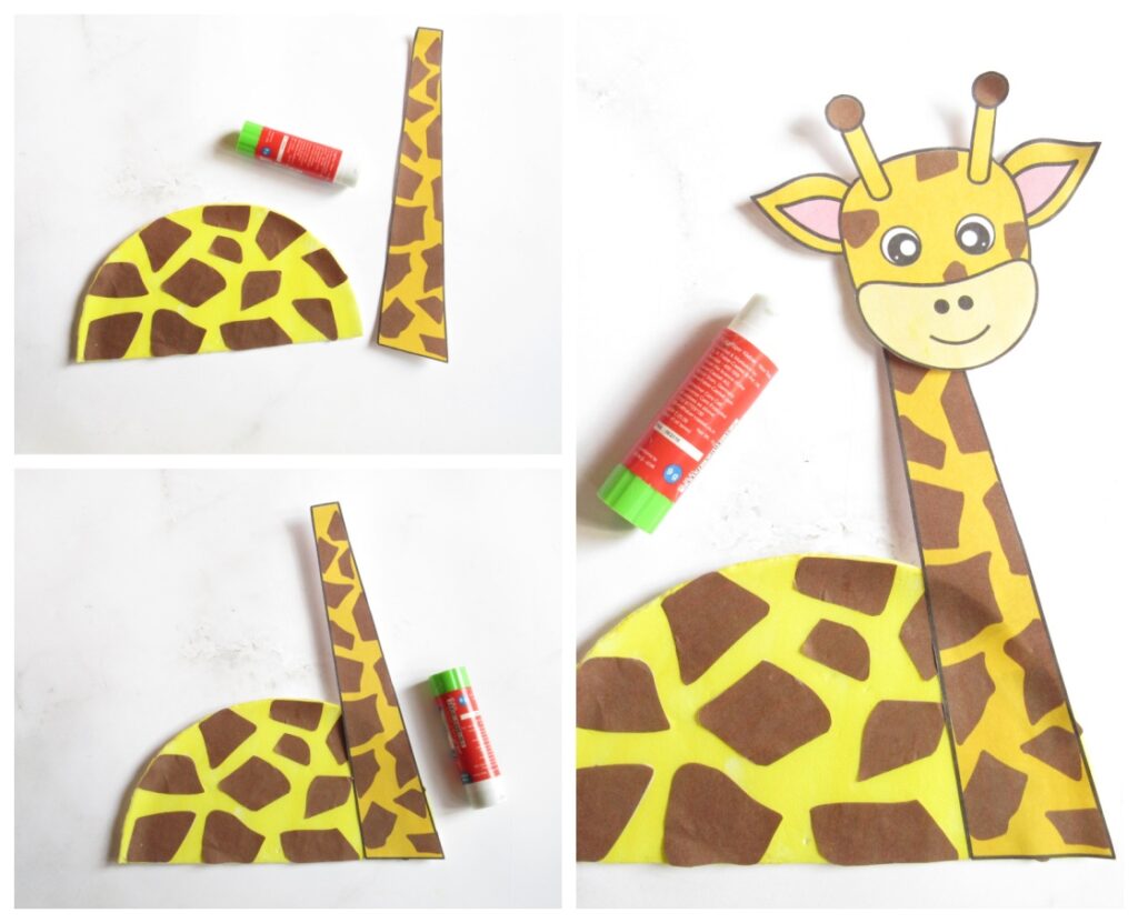 Paper plate giraffe craft for kids with free giraffe template