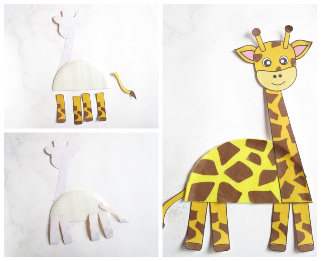 Paper plate giraffe craft for kids with free giraffe template