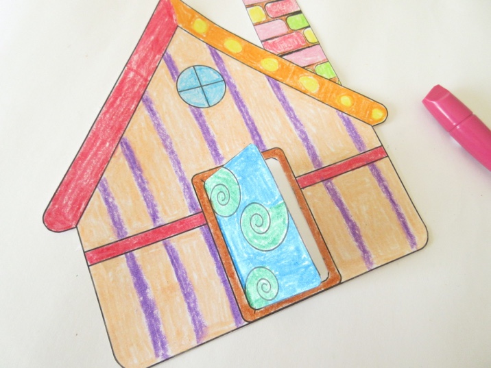 Simple paper house colouring activity for kids (with free template)