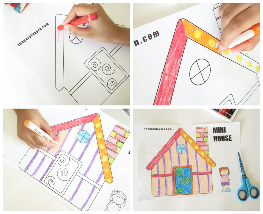 Simple paper house colouring activity for kids (with free template)