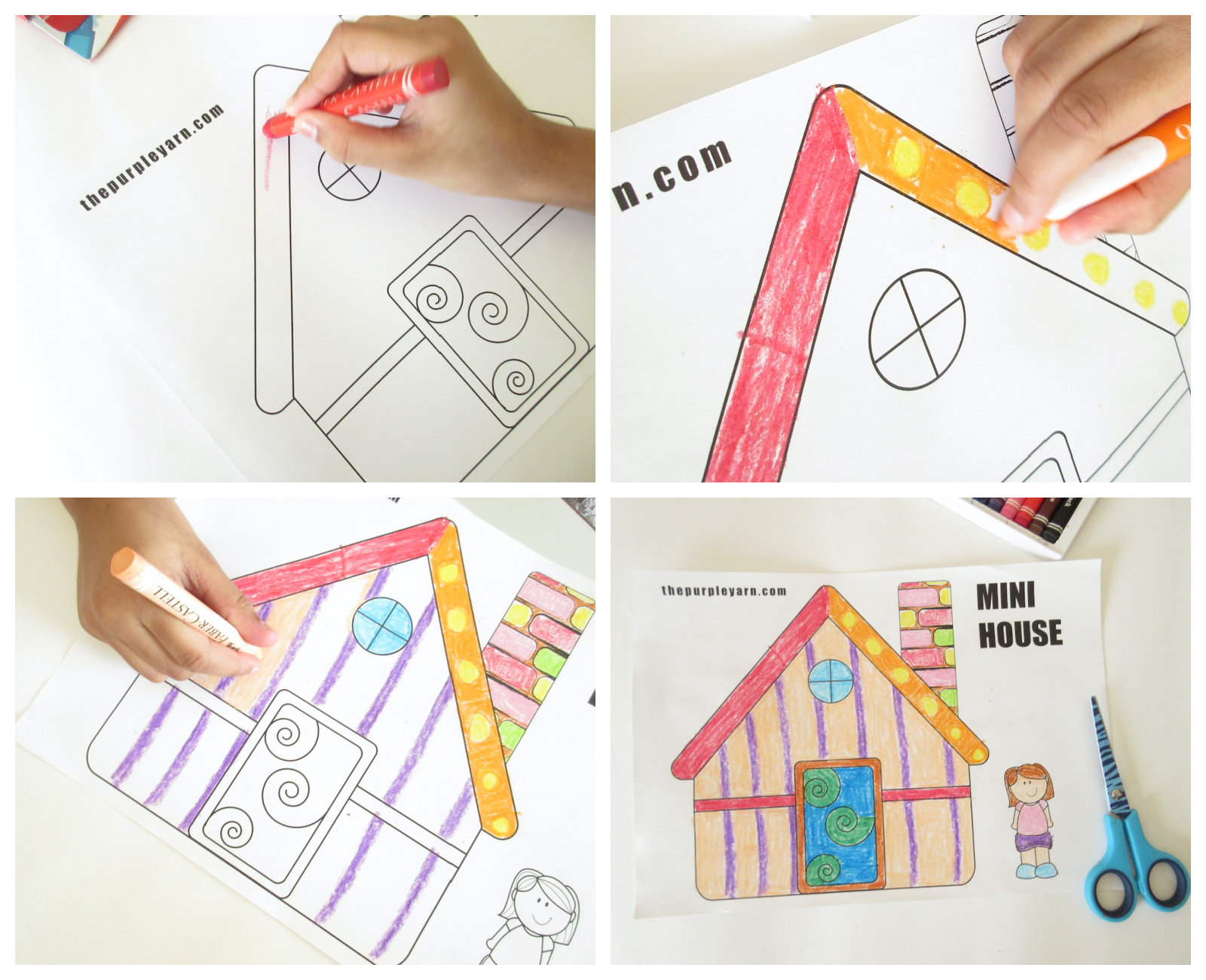 Simple paper house Coloring activity for kindergarteners (with free