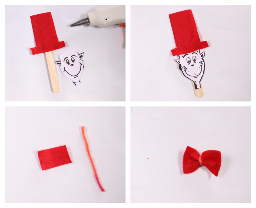 Popsicle stick cat in the hat tutorial step-by-step (Dr Suess crafts)