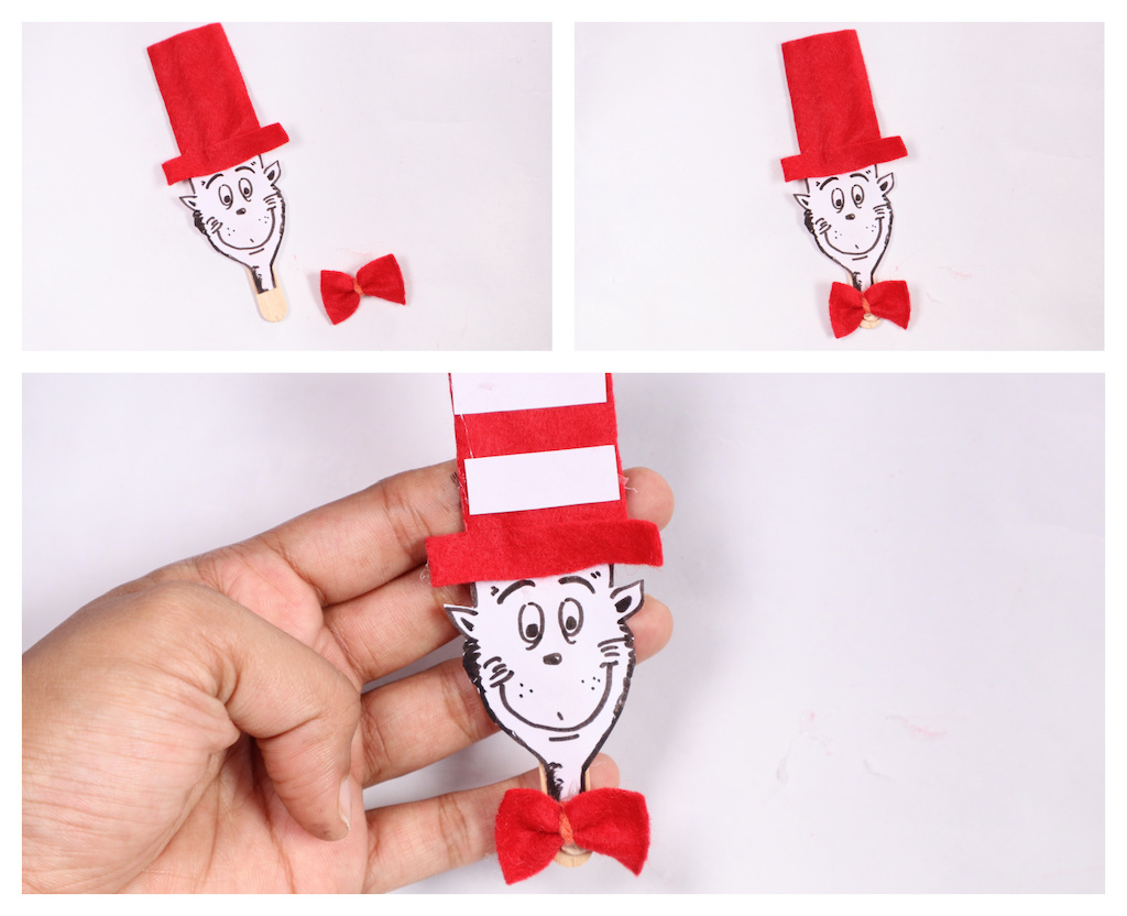 Popsicle stick cat in the hat tutorial step-by-step (Dr Suess crafts)