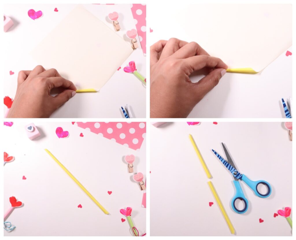 Valentines' Day thumbprint heart craft idea for kids - make a heart wand using paper 