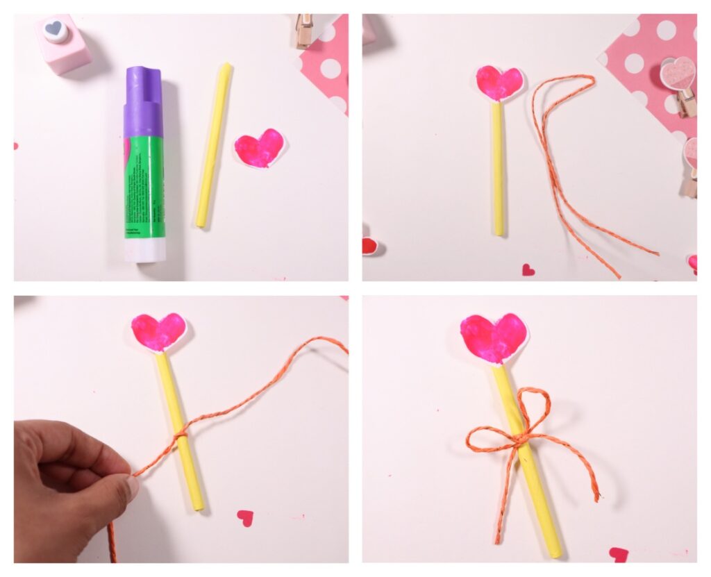 Valentines' Day thumbprint heart craft idea for kids - make a heart wand using paper 