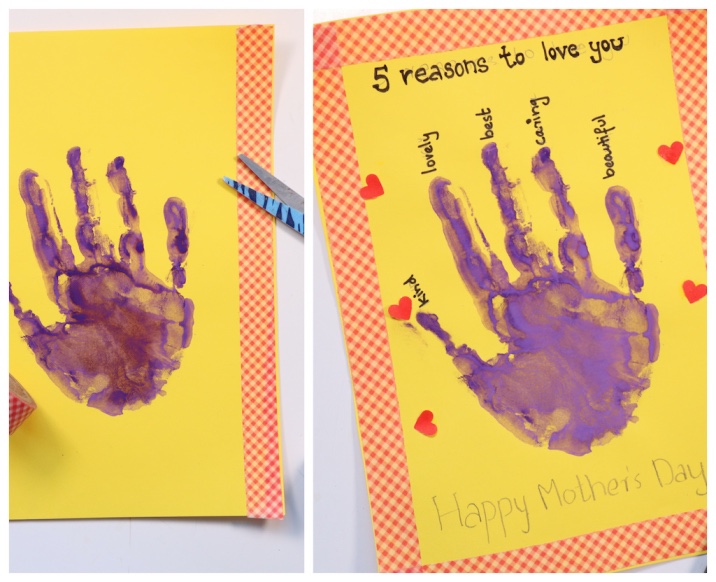 Mother's Day handprint card idea for kids - Write Mother's Day message for mom