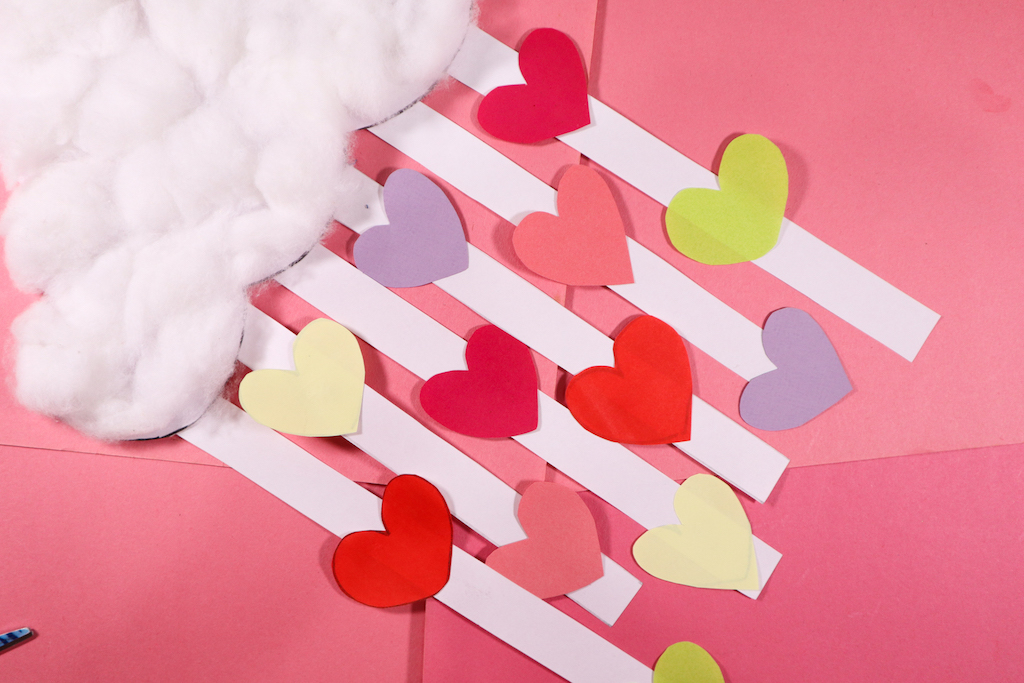 easy valentines day paper craft for kids - rain of hearts