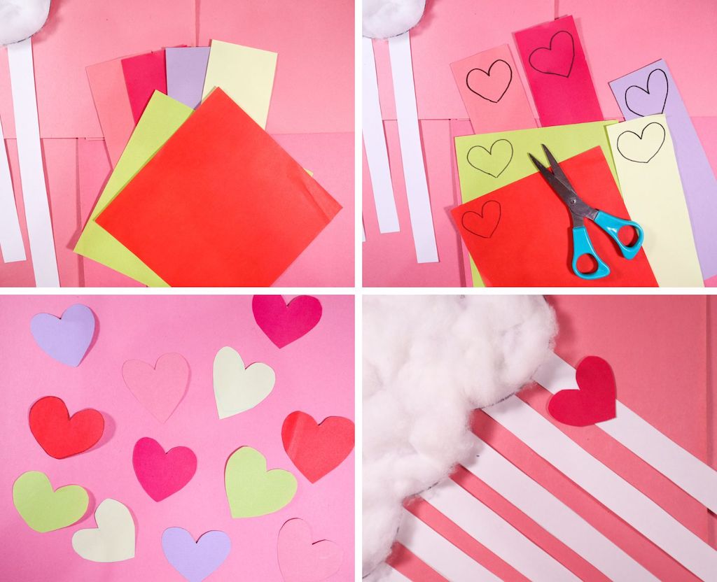 easy valentines day paper craft for kids - rain of hearts