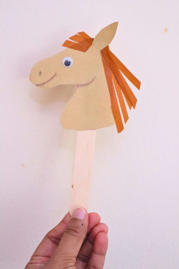 Popsicle stick horse puppet craft for kids(step-by-step tutorial)