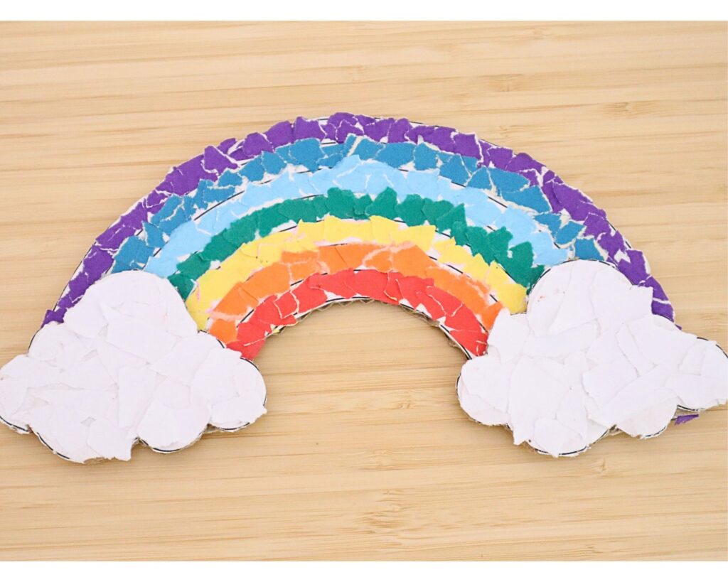 Torn paper rainbow craft step-by-step with free rainbow template
