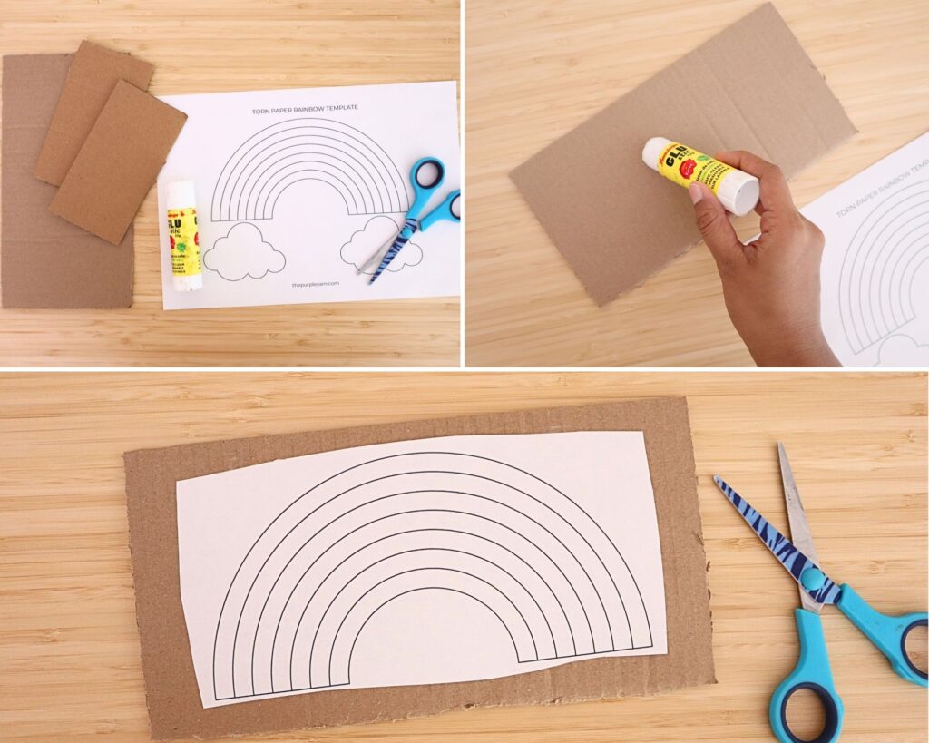 Torn paper rainbow craft step-by-step with free rainbow template