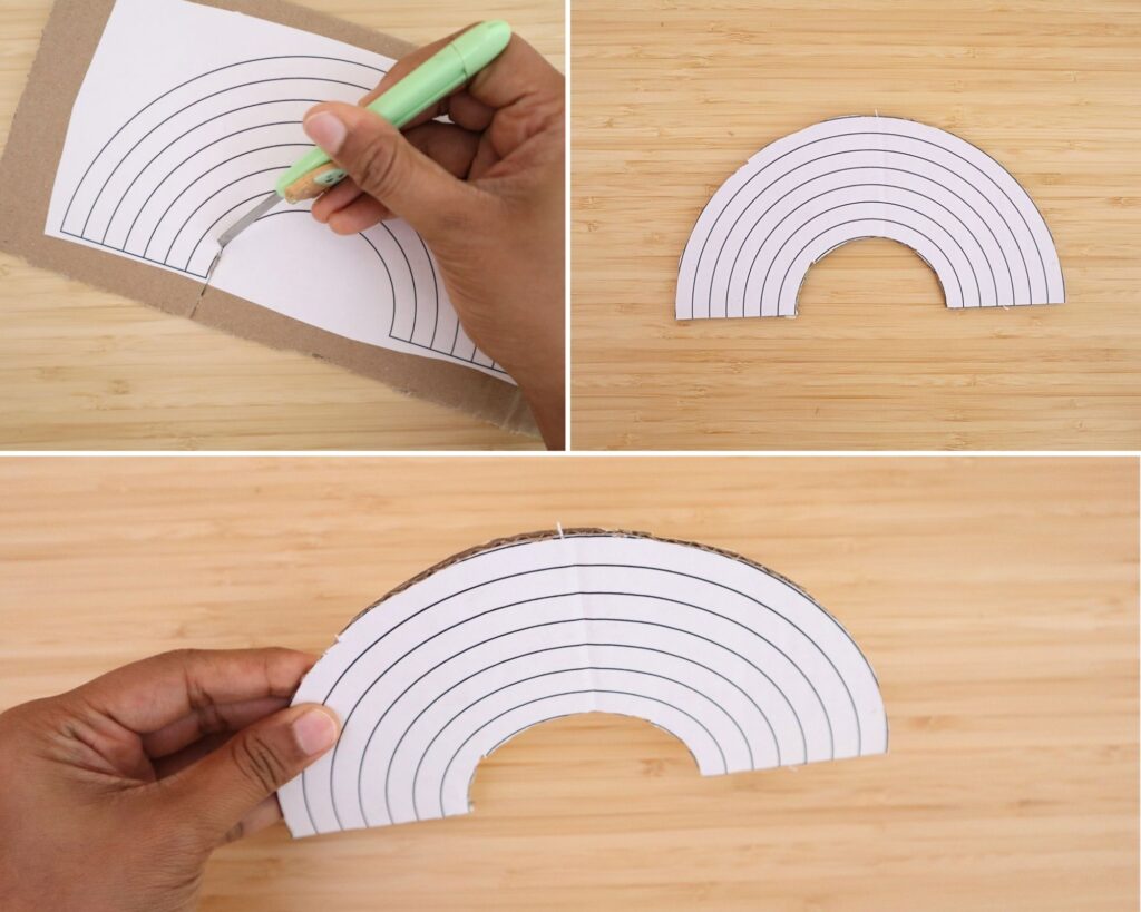 Torn paper rainbow craft step-by-step with free rainbow template