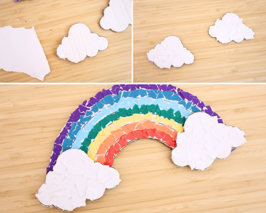 Torn paper rainbow craft step-by-step with free rainbow template