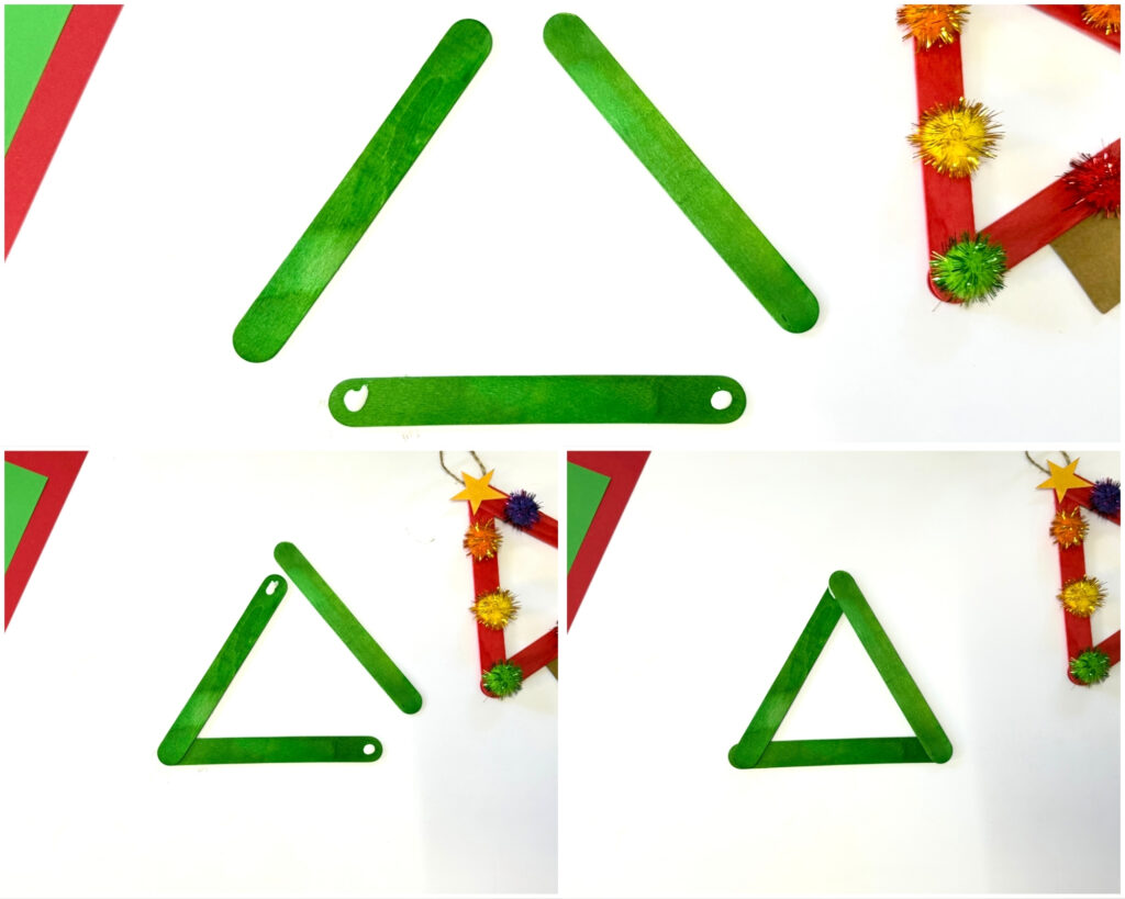 Popsicle stick christmas tree ornament craft for kids