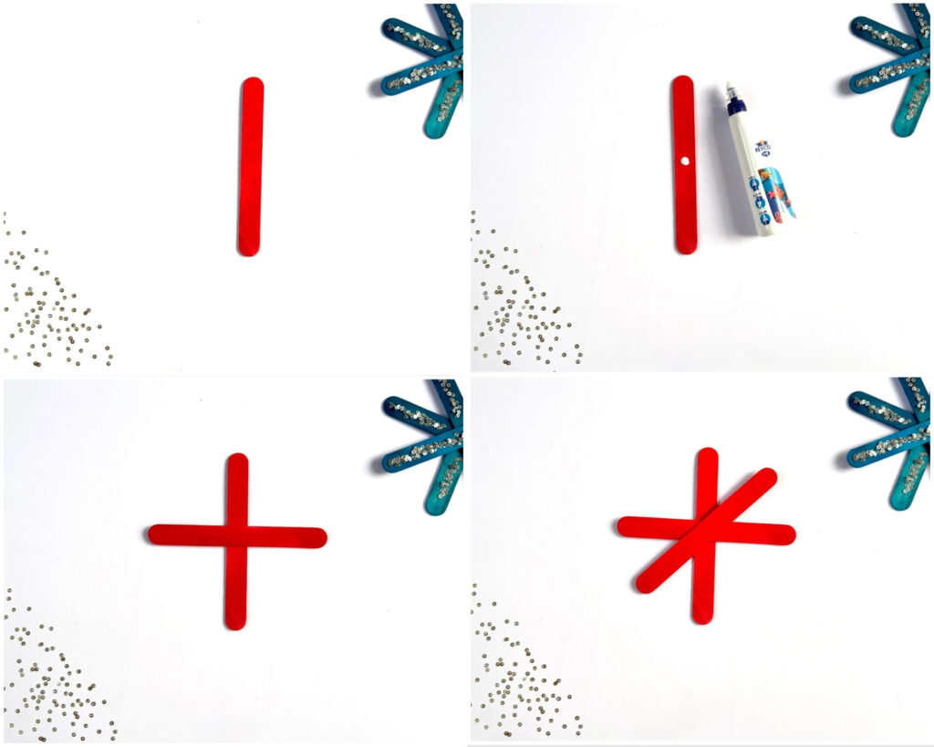 Popsicle stick snowflake ornament craft for kids