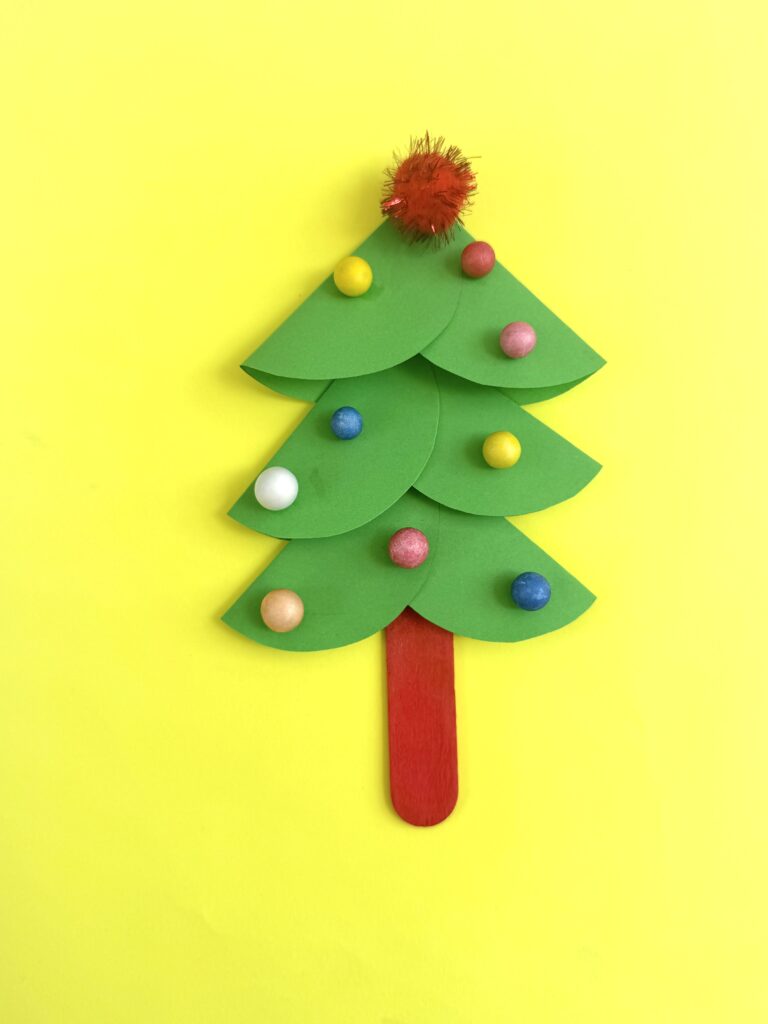 easy paper and popsicle stick christmas tree craft for kids