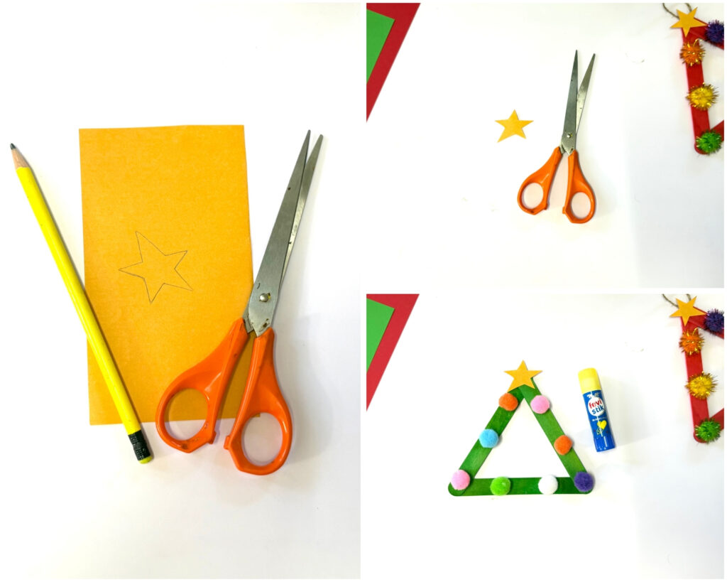 Popsicle stick christmas tree ornament craft for kids