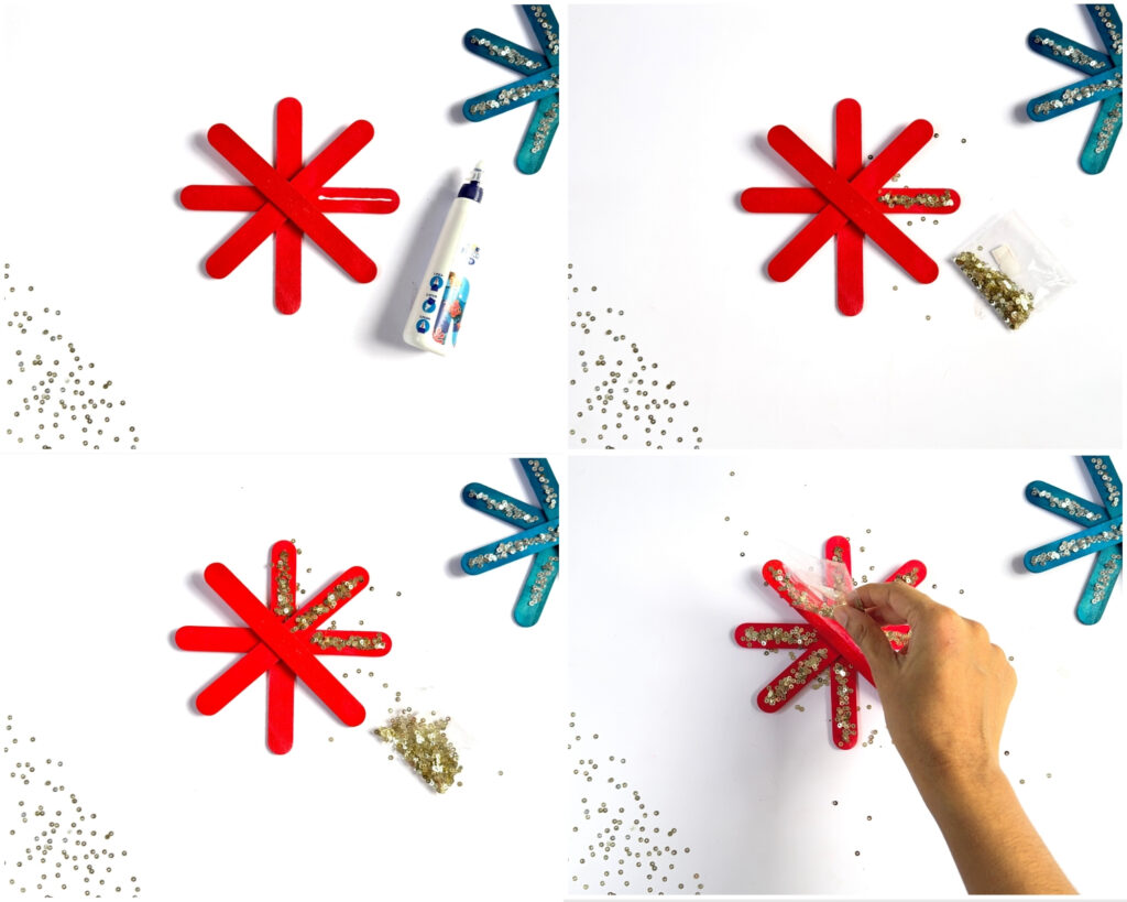 Popsicle stick snowflake ornament craft for kids