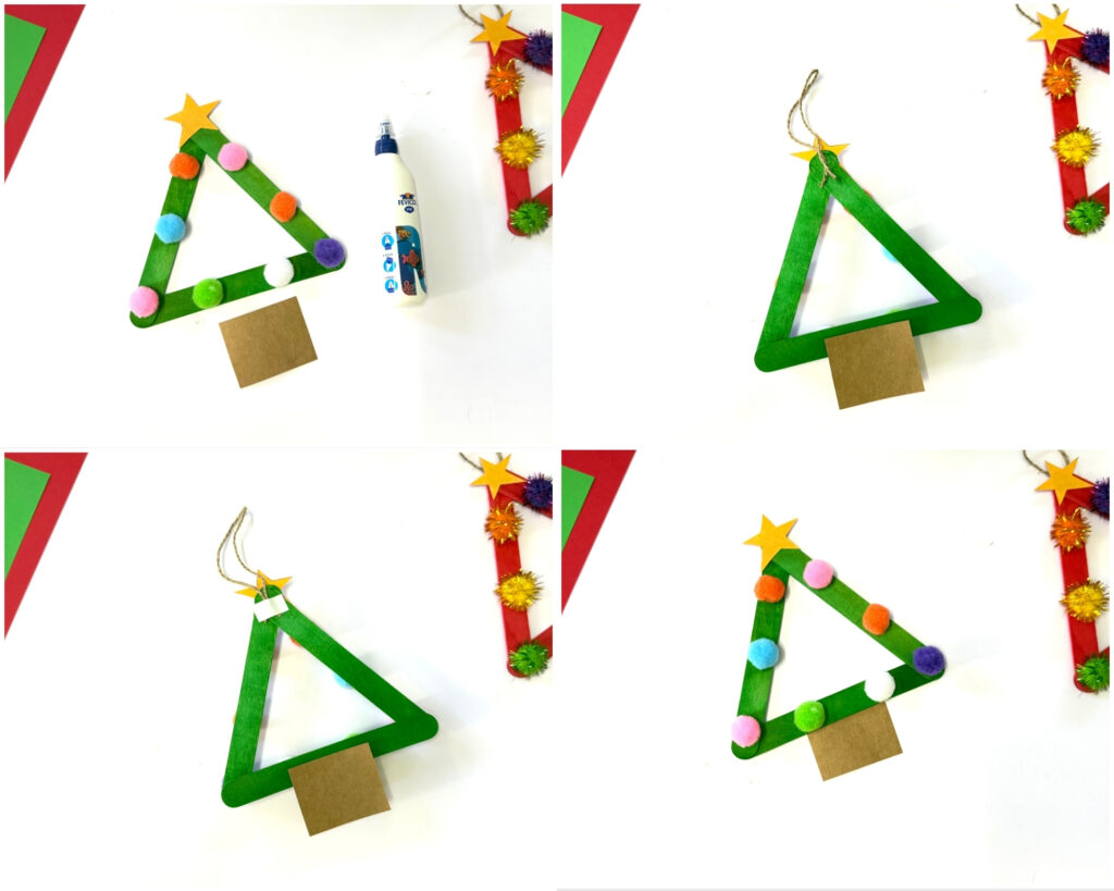 Popsicle stick christmas tree ornament craft for kids