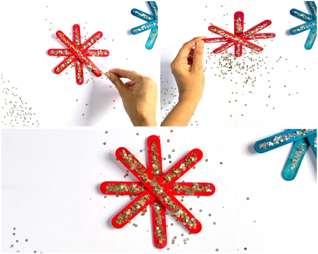 Popsicle stick snowflake ornament craft for kids
