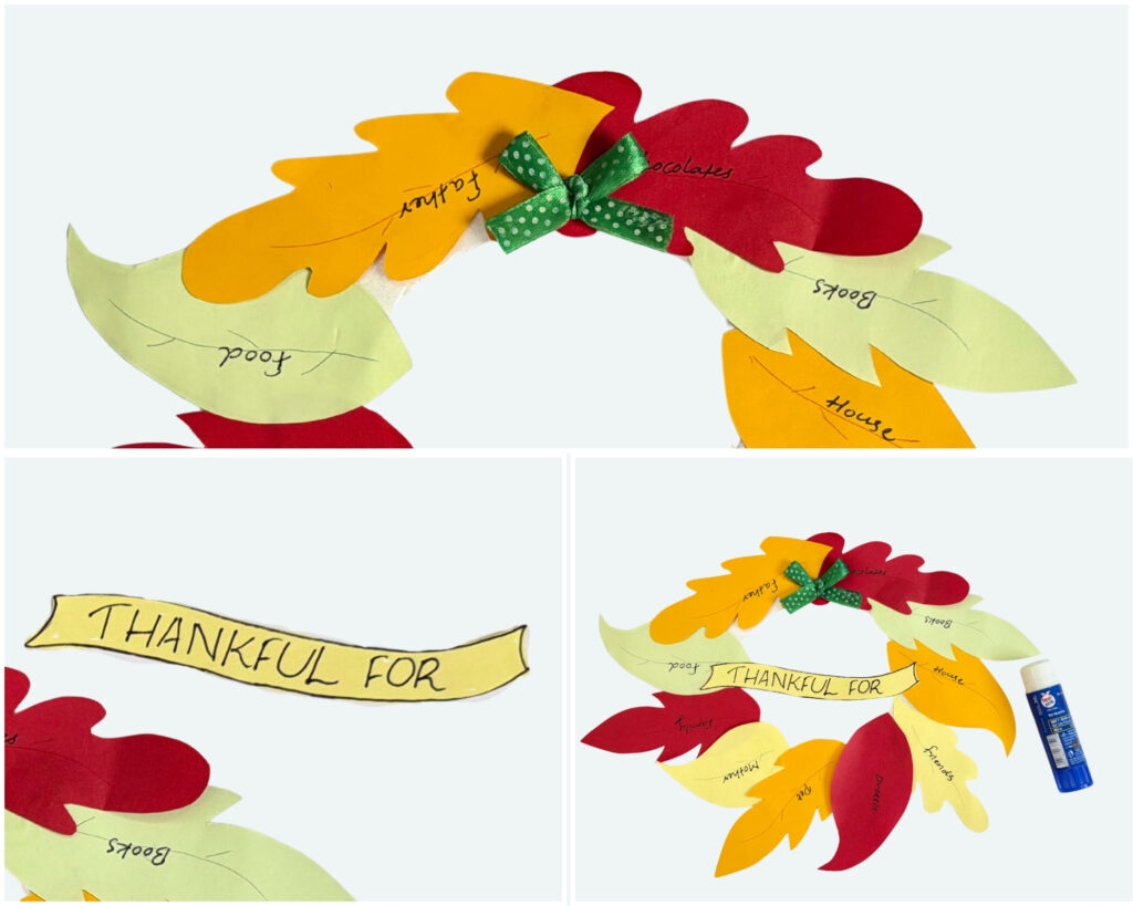 Fall leaf gratitude wreath craft - thanksgiving activity