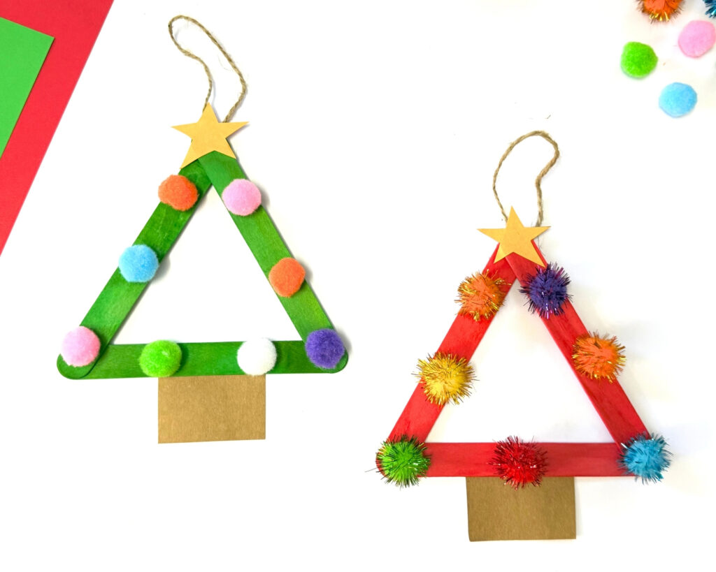 Popsicle stick christmas tree ornament craft for kids