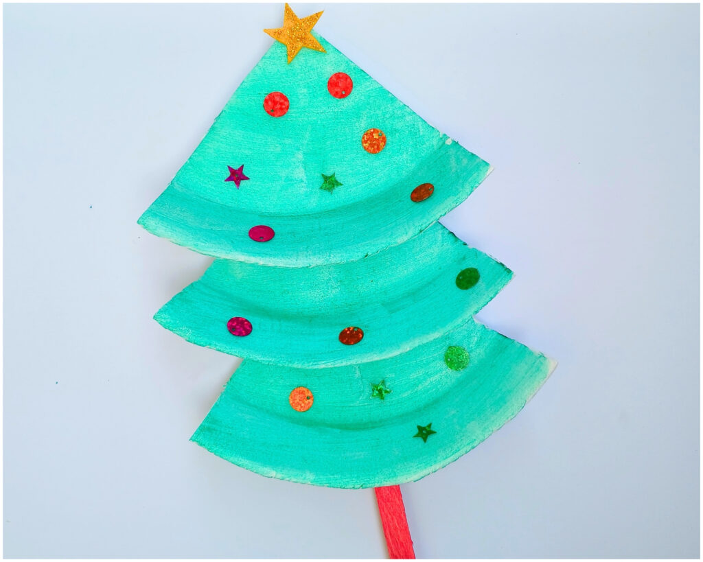 Paper plate christmas tree craft for kids