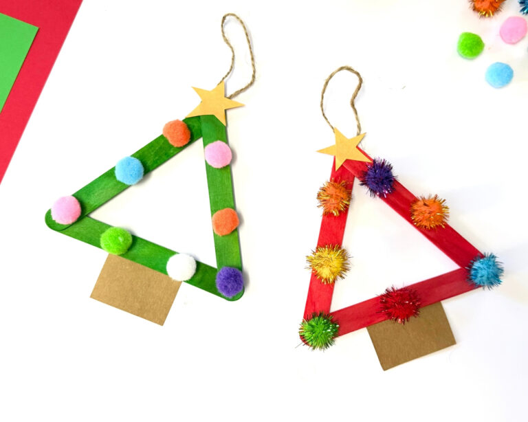 Popsicle Stick Christmas Tree Ornament with Pom-Poms
