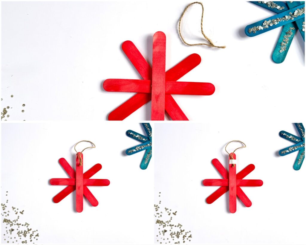 Popsicle stick snowflake ornament craft for kids