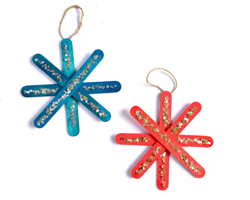 Popsicle stick snowflake ornament craft for kids