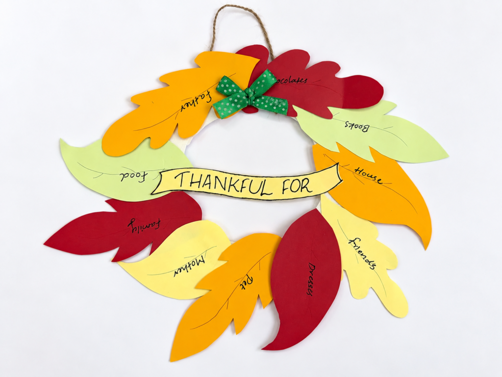 Fall leaf gratitude wreath craft - thanksgiving activity